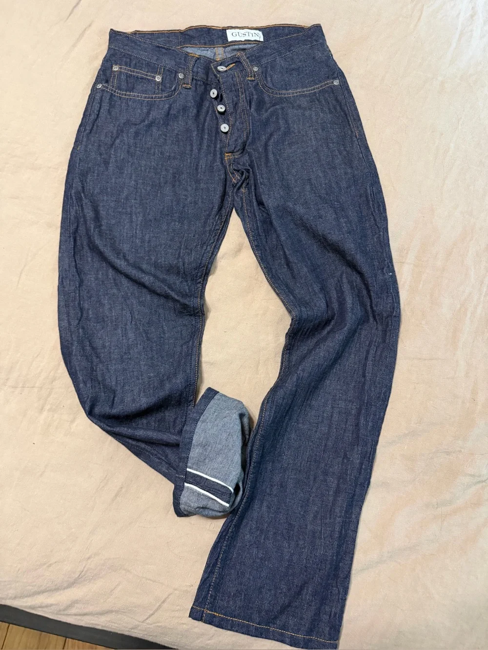 GUSTIN Men's  Slim Fit Raw Selvedge Denim Jeans Super Light NWOT waist 30